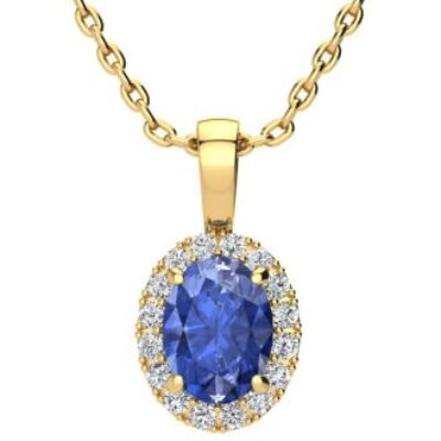 Tanzanite Necklace | Tanzanite | 1 1/2ct Oval Tanzanite and Halo Diamond Necklace In 14K Yellow Gold | SuperJeweler