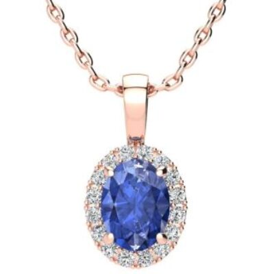 Tanzanite Necklace | Tanzanite | 1 1/2ct Oval Tanzanite and Halo Diamond Necklace In 14K Rose Gold | SuperJeweler