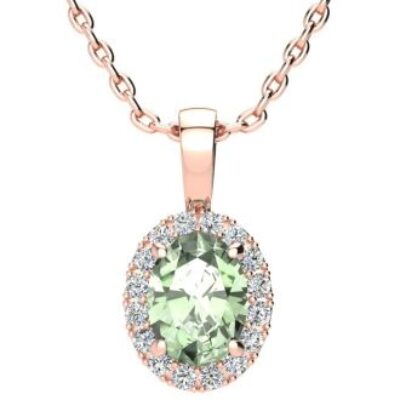 Green Amethyst | Green Amethyst Necklace | 1 1/4ct Oval Green Amethyst and Halo Diamond Necklace In 14K Rose Gold | SuperJeweler