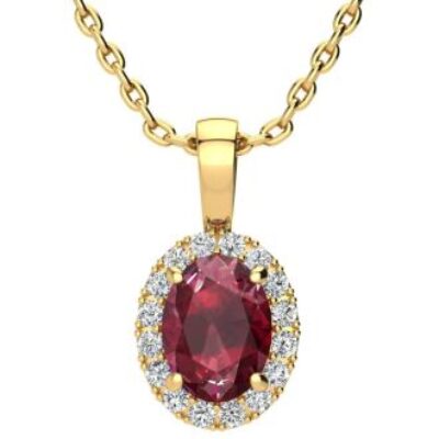 Ruby Necklace | July Birthstone | 1 2/3ct Oval Ruby and Halo Diamond Necklace In 14K Yellow Gold | SuperJeweler