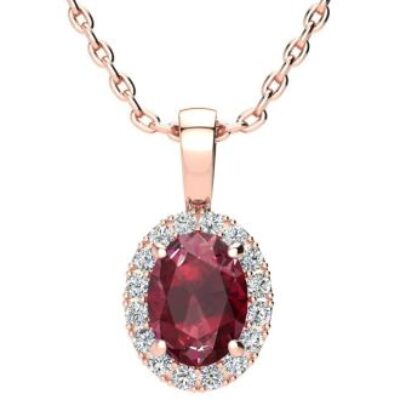 Ruby Necklace | July Birthstone | 1 2/3ct Oval Ruby and Halo Diamond Necklace In 14K Rose Gold | SuperJeweler