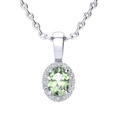 Green Amethyst | Green Amethyst Necklace | 1/2ct Oval Green Amethyst and Halo Diamond Necklace In 14K White Gold | SuperJeweler