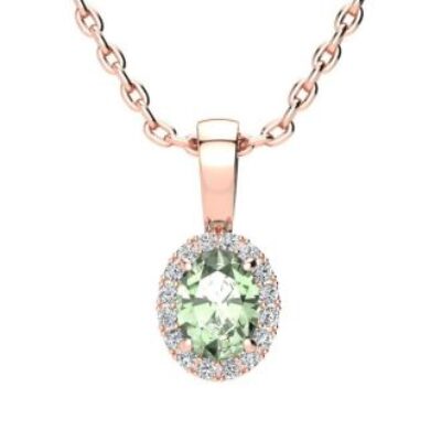 Green Amethyst | Green Amethyst Necklace | 1/2ct Oval Green Amethyst and Halo Diamond Necklace In 14K Rose Gold | SuperJeweler