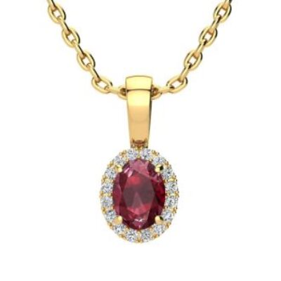 Ruby Necklace | July Birthstone | 0.62ct Oval Ruby and Halo Diamond Necklace In 14K Yellow Gold | SuperJeweler