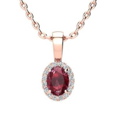 Ruby Necklace | July Birthstone | 0.62ct Oval Ruby and Halo Diamond Necklace In 14K Rose Gold | SuperJeweler