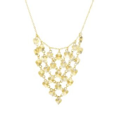 14 Karat Yellow Gold 0.88mm 17 Inch Diamond-Cut Hearts Triangle Bib Necklace