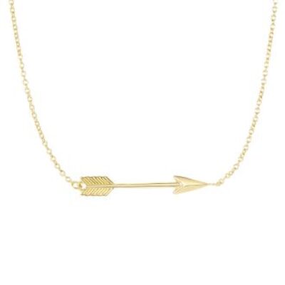 14 Karat Yellow Gold 30mm 18 Inch Sideways Arrow Necklace