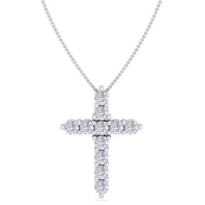 Diamond Cross Necklace | 1/2 Carat Diamond Cross Necklace In 14 Karat White Gold