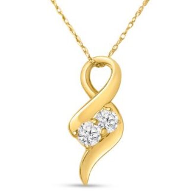 1/4 Carat Two Stone Diamond Intertwined Necklace In 14K Yellow Gold | SuperJeweler.com