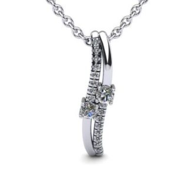 1/3 Carat Two Stone Diamond Curve Necklace In 14K White Gold | SuperJeweler.com