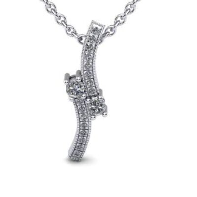 1/3 Carat Two Stone Diamond Swirl Necklace In 14K White Gold | SuperJeweler.com