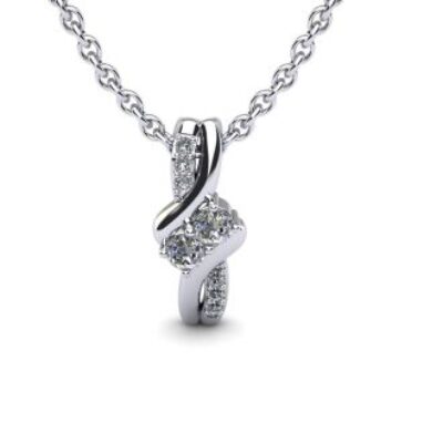 1/4 Carat Two Stone Diamond Knot Necklace In 14K White Gold | SuperJeweler.com