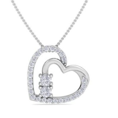 1/2 Carat Two Stone Diamond Heart Necklace In 14K White Gold | SuperJeweler.com