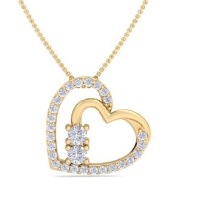 1/2 Carat Two Stone Diamond Heart Necklace In 14K Yellow Gold | SuperJeweler.com