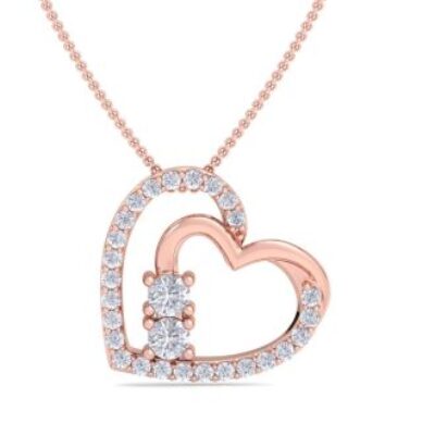 1/2 Carat Two Stone Diamond Heart Necklace In 14K Rose Gold | SuperJeweler.com