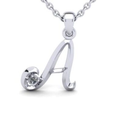 Diamond Initial Necklace | Letter A Initial Necklace In White Gold | SuperJeweler