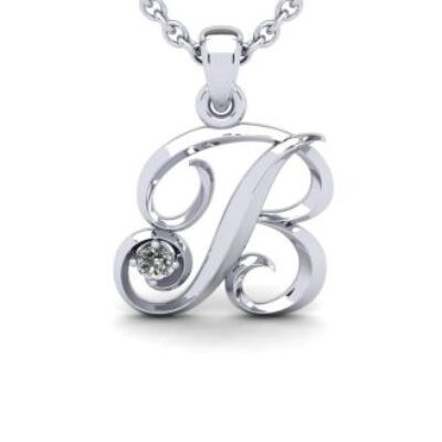 Diamond Initial Necklace | Letter B Initial Necklace In White Gold | SuperJeweler