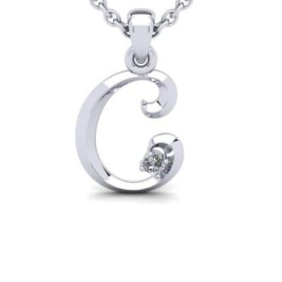 Diamond Initial Necklace | Letter C Initial Necklace In White Gold | SuperJeweler