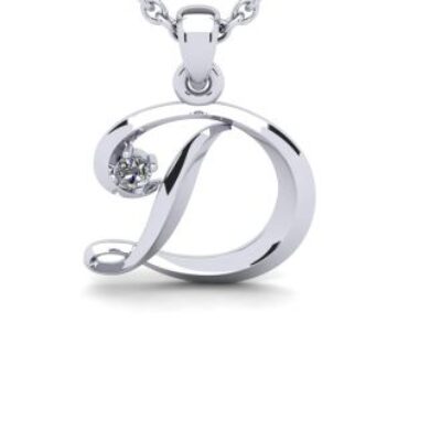 Diamond Initial Necklace | Letter D Initial Necklace In White Gold | SuperJeweler