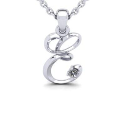 Diamond Initial Necklace | Letter E Initial Necklace In White Gold | SuperJeweler