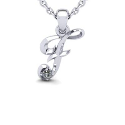 Diamond Initial Necklace | Letter F Initial Necklace In White Gold | SuperJeweler