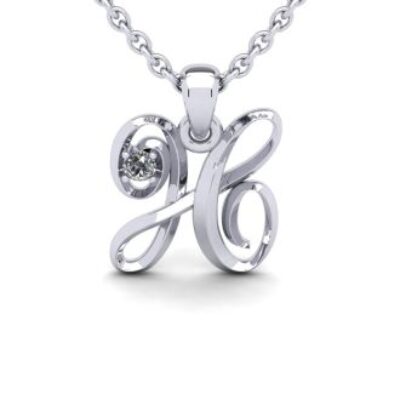 Diamond Initial Necklace | Letter H Initial Necklace In White Gold | SuperJeweler