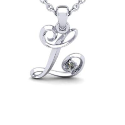 Diamond Initial Necklace | Letter L Initial Necklace In White Gold | SuperJeweler