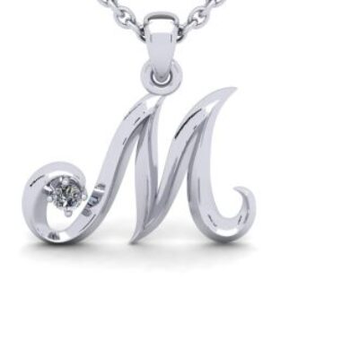 Diamond Initial Necklace | Letter M Initial Necklace In White Gold | SuperJeweler