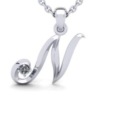 Diamond Initial Necklace | Letter N Initial Necklace In White Gold | SuperJeweler