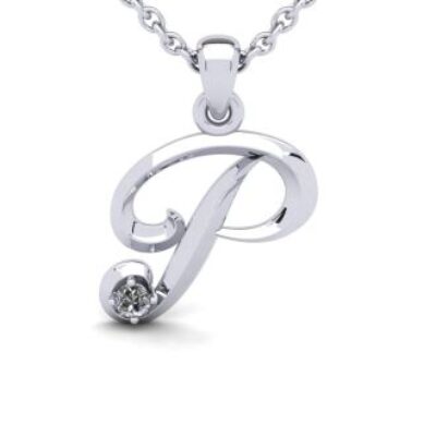 Diamond Initial Necklace | Letter P Initial Necklace In White Gold | SuperJeweler