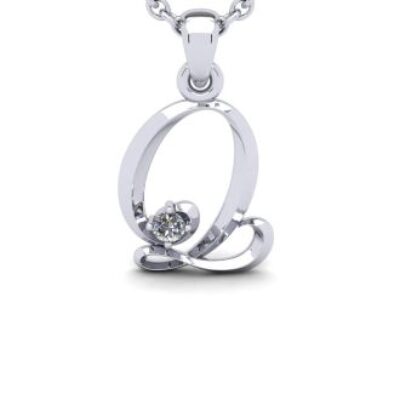 Diamond Initial Necklace | Letter Q Initial Necklace In White Gold | SuperJeweler