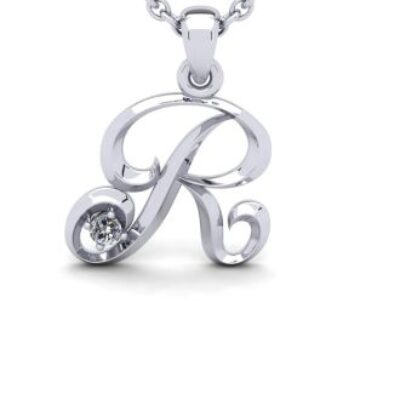 Diamond Initial Necklace | Letter R Initial Necklace In White Gold | SuperJeweler