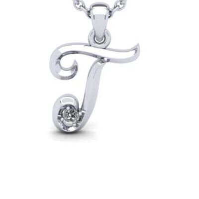 Diamond Initial Necklace | Letter T Initial Necklace In White Gold | SuperJeweler