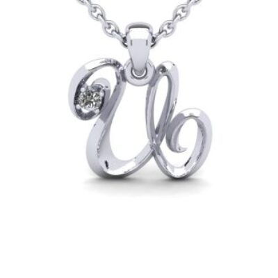 Diamond Initial Necklace | Letter U Initial Necklace In White Gold | SuperJeweler