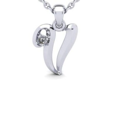 Diamond Initial Necklace | Letter V Initial Necklace In White Gold | SuperJeweler