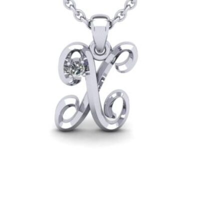 Diamond Initial Necklace | Letter X Initial Necklace In White Gold | SuperJeweler