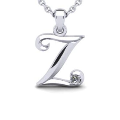 Diamond Initial Necklace | Letter Z Initial Necklace In White Gold | SuperJeweler