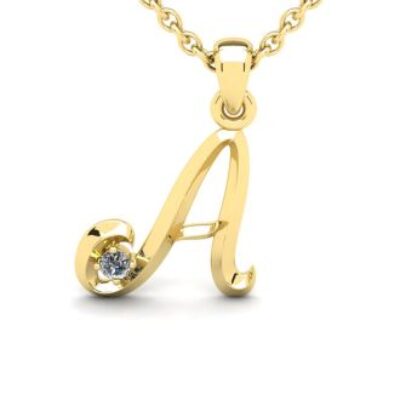 Diamond Initial Necklace | Letter A Initial Necklace In Yellow Gold | SuperJeweler