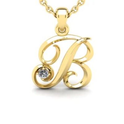 Diamond Initial Necklace | Letter B Initial Necklace In Yellow Gold | SuperJeweler
