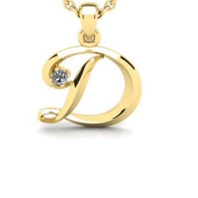 Diamond Initial Necklace | Letter D Initial Necklace In Yellow Gold | SuperJeweler