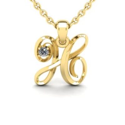 Diamond Initial Necklace | Letter H Initial Necklace In Yellow Gold | SuperJeweler