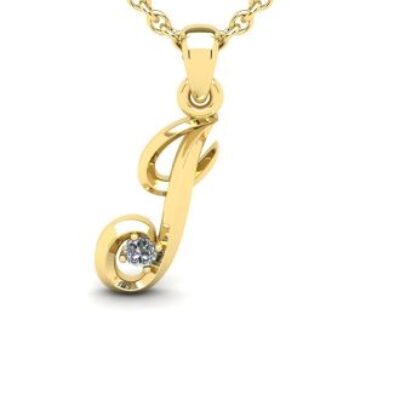 Diamond Initial Necklace | Letter J Initial Necklace In Yellow Gold | SuperJeweler