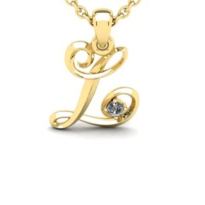 Diamond Initial Necklace | Letter L Initial Necklace In Yellow Gold | SuperJeweler
