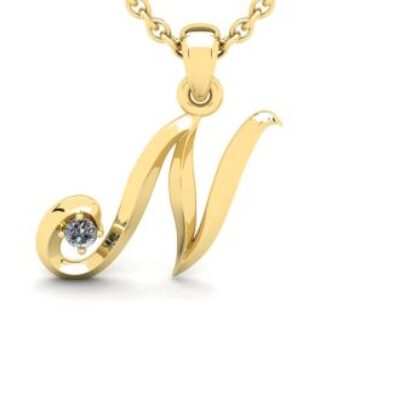 Diamond Initial Necklace | Letter N Initial Necklace In Yellow Gold | SuperJeweler