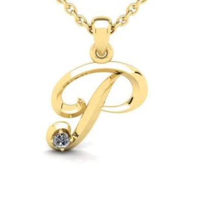 Diamond Initial Necklace | Letter P Initial Necklace In Yellow Gold | SuperJeweler