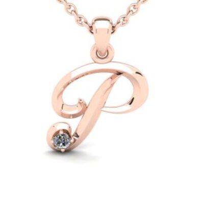 Diamond Initial Necklace | Letter P Initial Necklace In Rose Gold | SuperJeweler