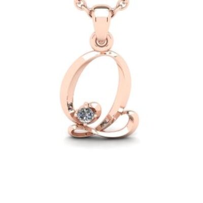 Diamond Initial Necklace | Letter Q Initial Necklace In Rose Gold | SuperJeweler