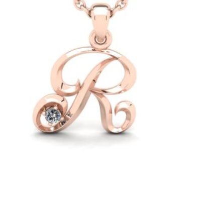 Diamond Initial Necklace | Letter R Initial Necklace In Rose Gold | SuperJeweler