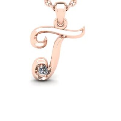 Diamond Initial Necklace | Letter T Initial Necklace In Rose Gold | SuperJeweler