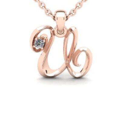 Diamond Initial Necklace | Letter U Initial Necklace In Rose Gold | SuperJeweler